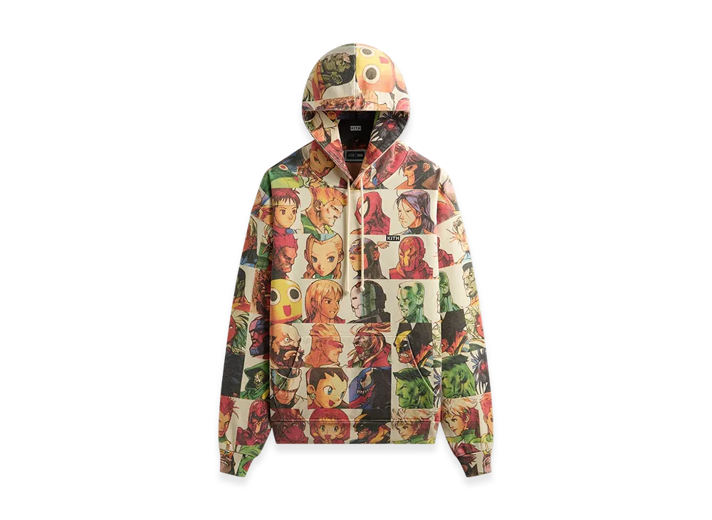 Kith x Marvel vs. Capcom Fighter All-Over Printed Vintage Nelson Hoodie "Sandrift"