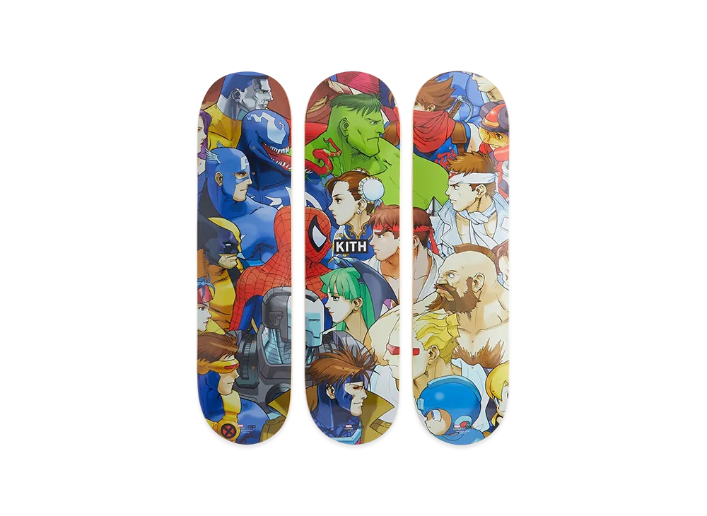 Kith x Marvel vs. Capcom Triptych Set of 3 Skatedeck "Multi"