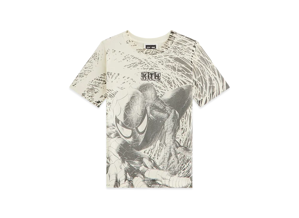 Kith x Marvel Kids Spiderman All-Over Printed Vintage Tee "Sandrift"
