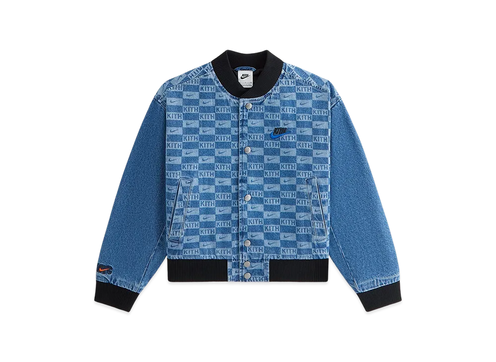 Kith x Nike Kids Denim Laser Etched Varsity Jacket "Mystic Navy"