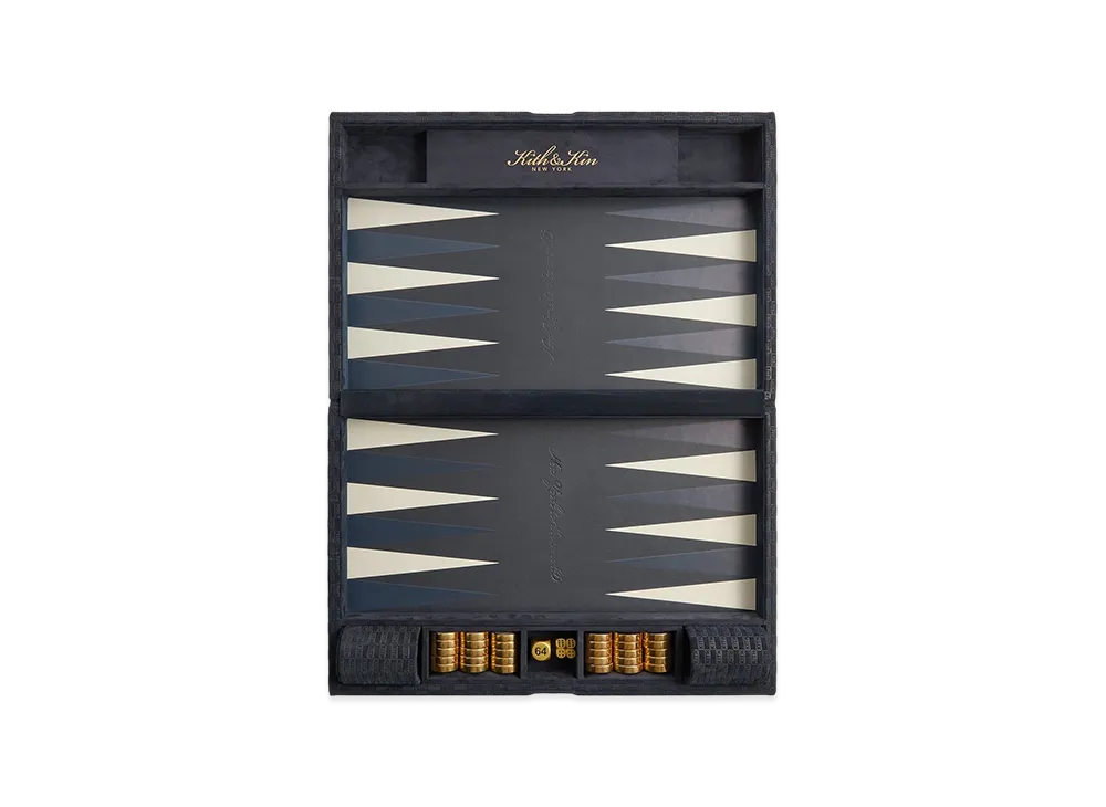 Kithmas Monogram Debossed Suede Backgammon Set "Ink"