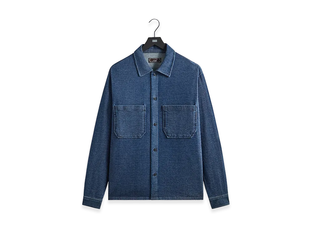 Kith Railroad Stripe Indigo Boxy Collar Overshirt "Dark Indigo"