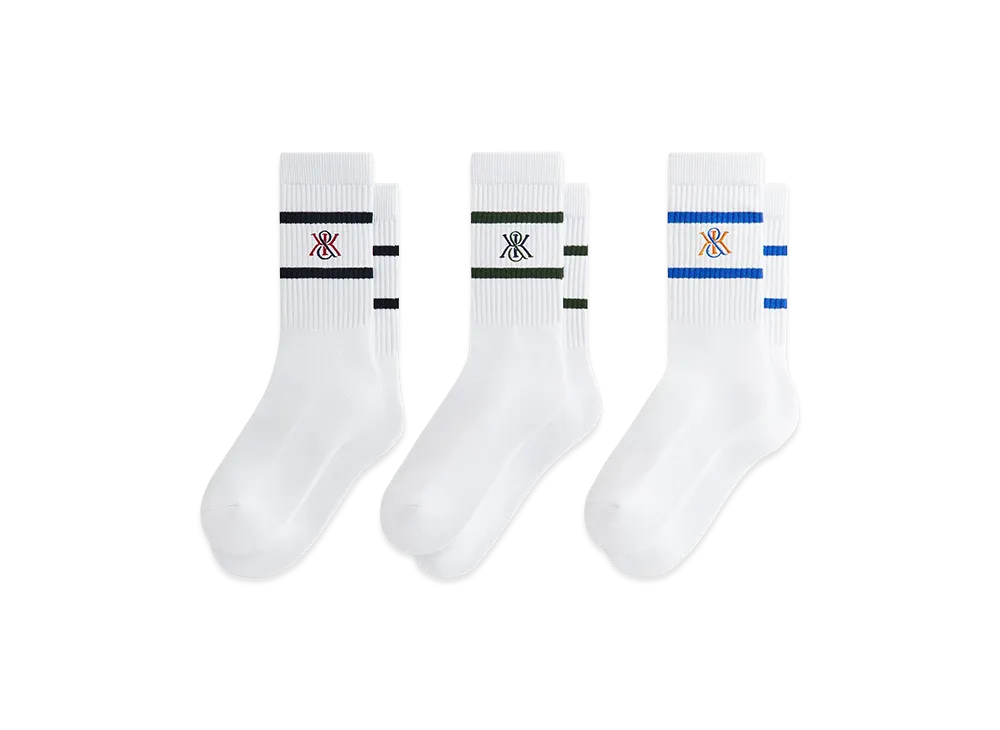 Kith 3-Pack K Crest Striped Cotton Crew Socks "White"