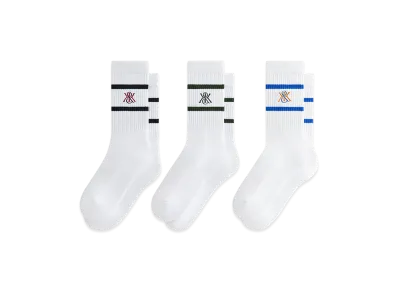 Kith 3-Pack K Crest Striped Cotton Crew Socks "White"
