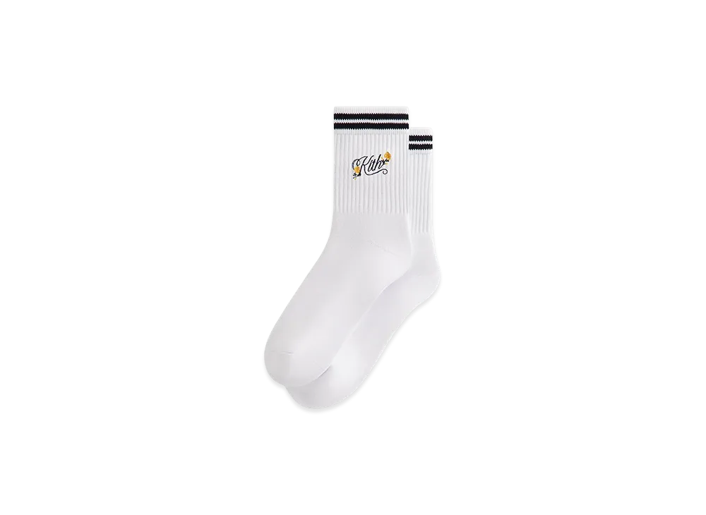 Kith Double Striped Floral Cotton Mid Crew Socks "Nocturnal"