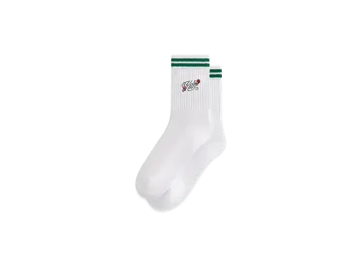 Kith Double Striped Floral Cotton Mid Crew Socks "Conifer"