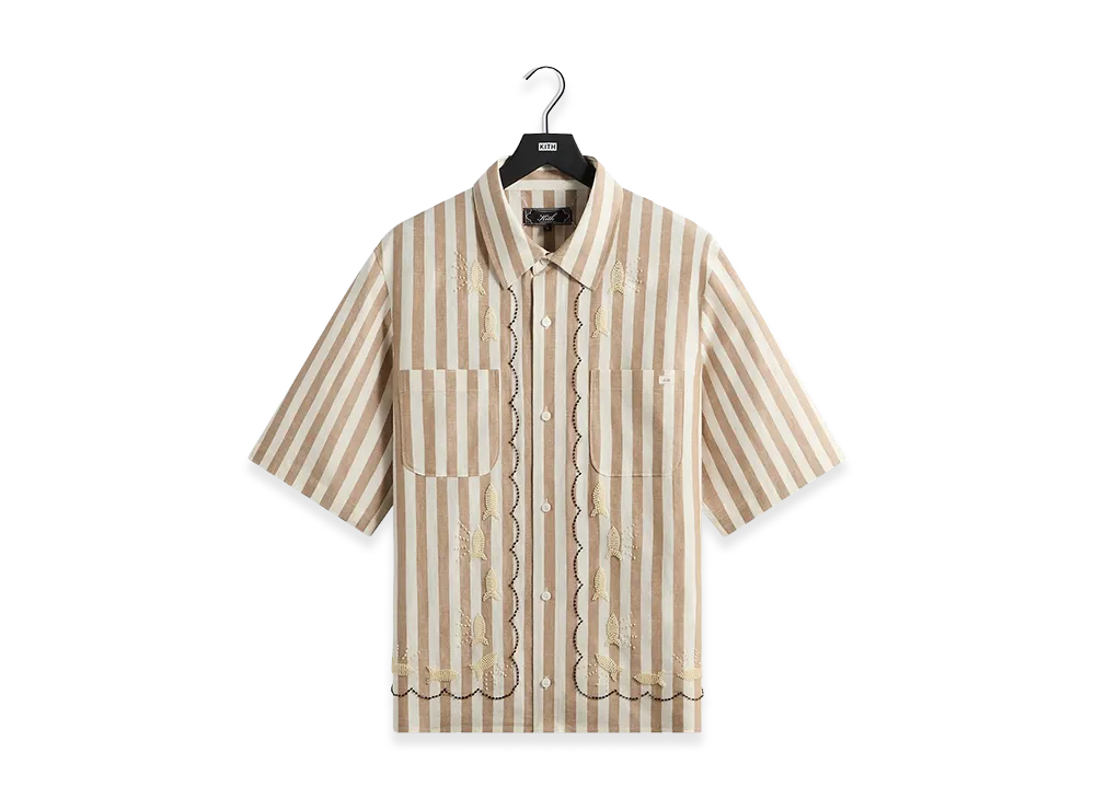 Kith Spun Silk Linen Stripe Paxton Buttondown "Chai"
