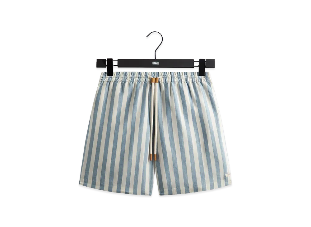 Kith Spun Silk Linen Stripe Kellen Short "Light Indigo"