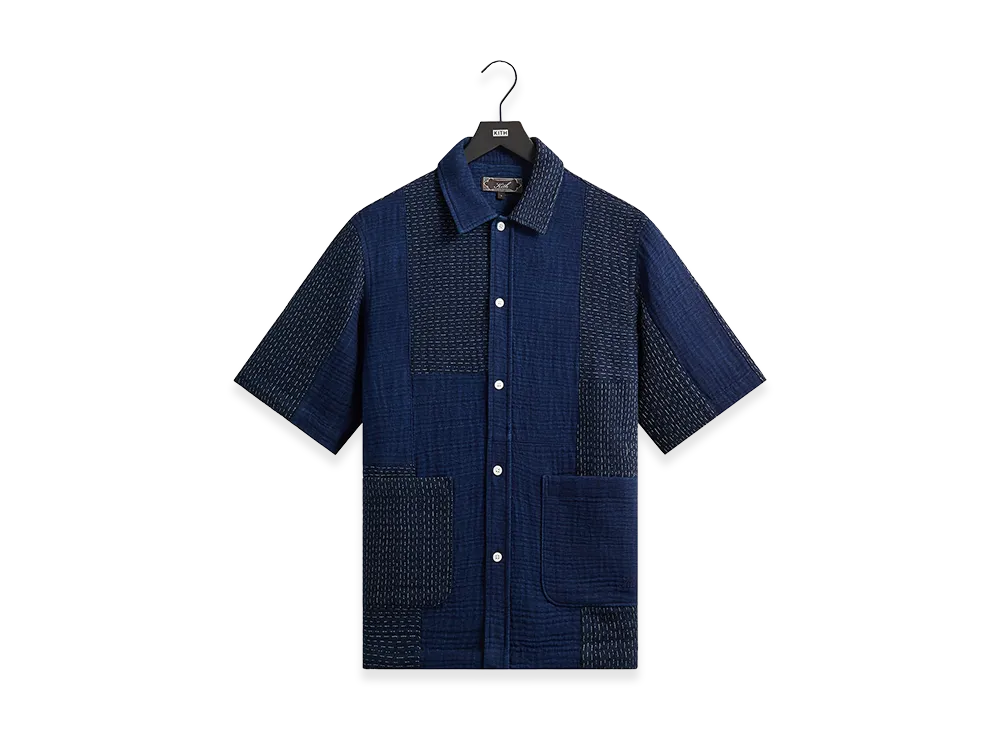 Kith Stitched Patchwork Boxy Collared Overshirt "Mid Indigo"