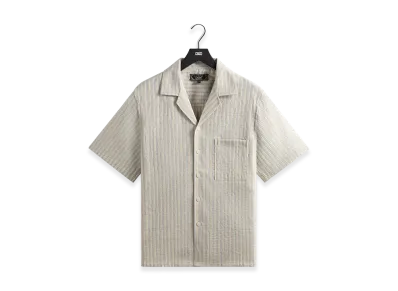 Kith Neon Slub Stripe Cropped Beckham Camp Collar Shirt "Sandrift"