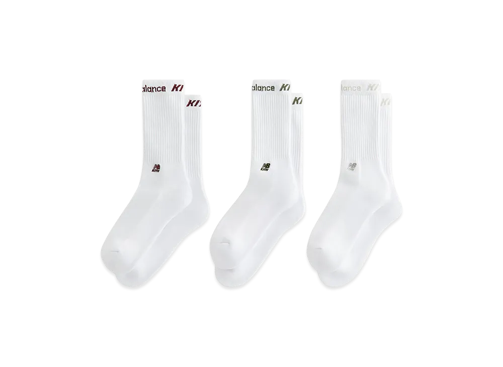 Kith x New Balance Contrast Cuff 3-Pack Crew Socks "White"