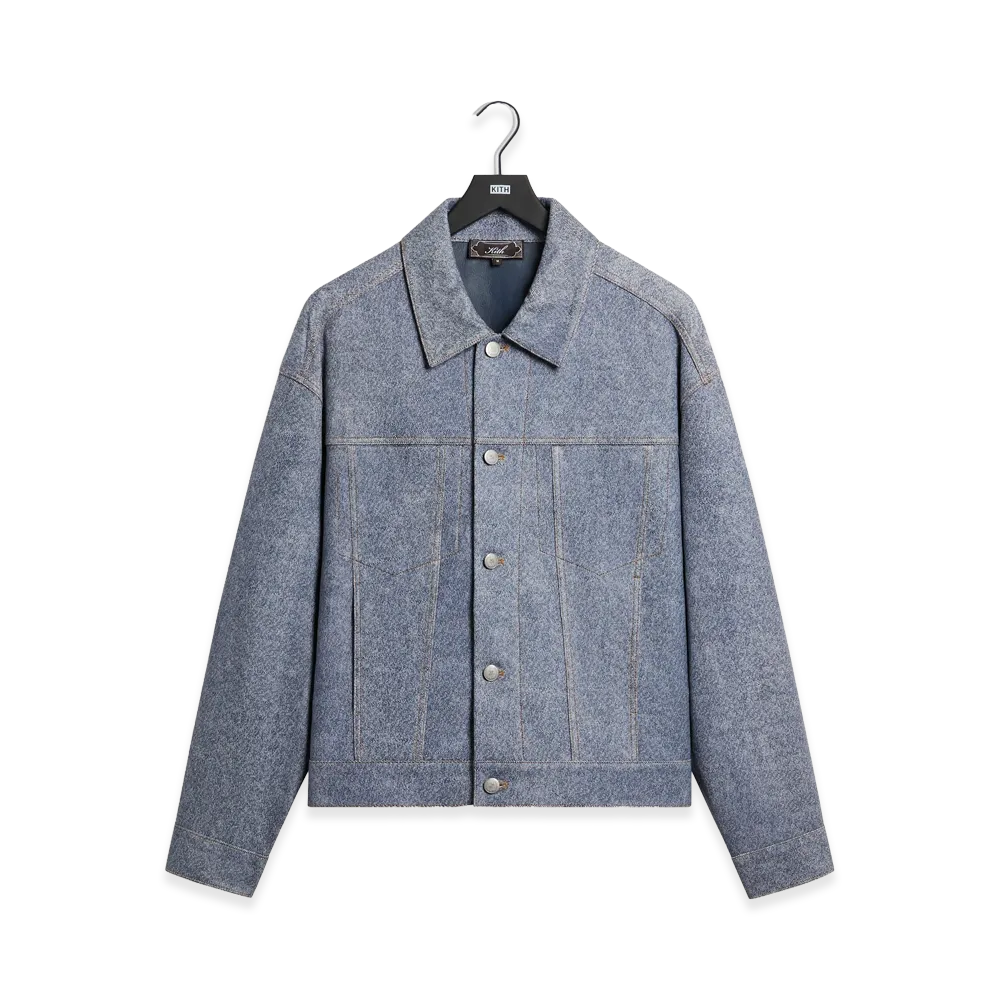 Kith Leather Denim Dario Trucker Jacket "Mid Indigo"