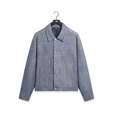Kith Leather Denim Dario Trucker Jacket "Mid Indigo"