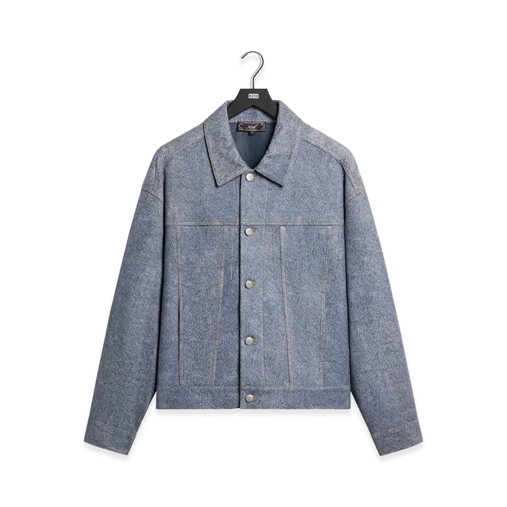 Kith Leather Denim Dario Trucker Jacket "Mid Indigo"