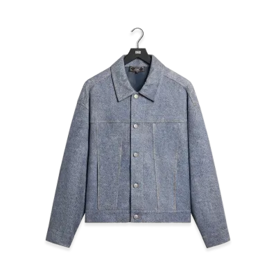Kith Leather Denim Dario Trucker Jacket "Mid Indigo"