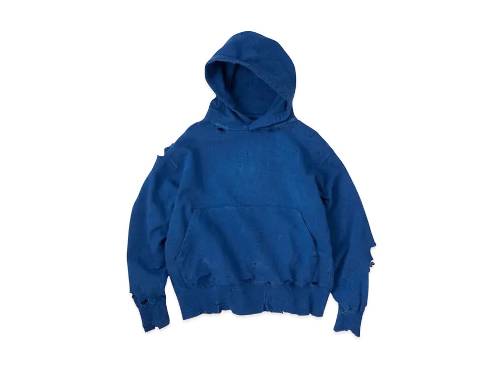 KURO More Damage Washed Sweat Parka "Blue"