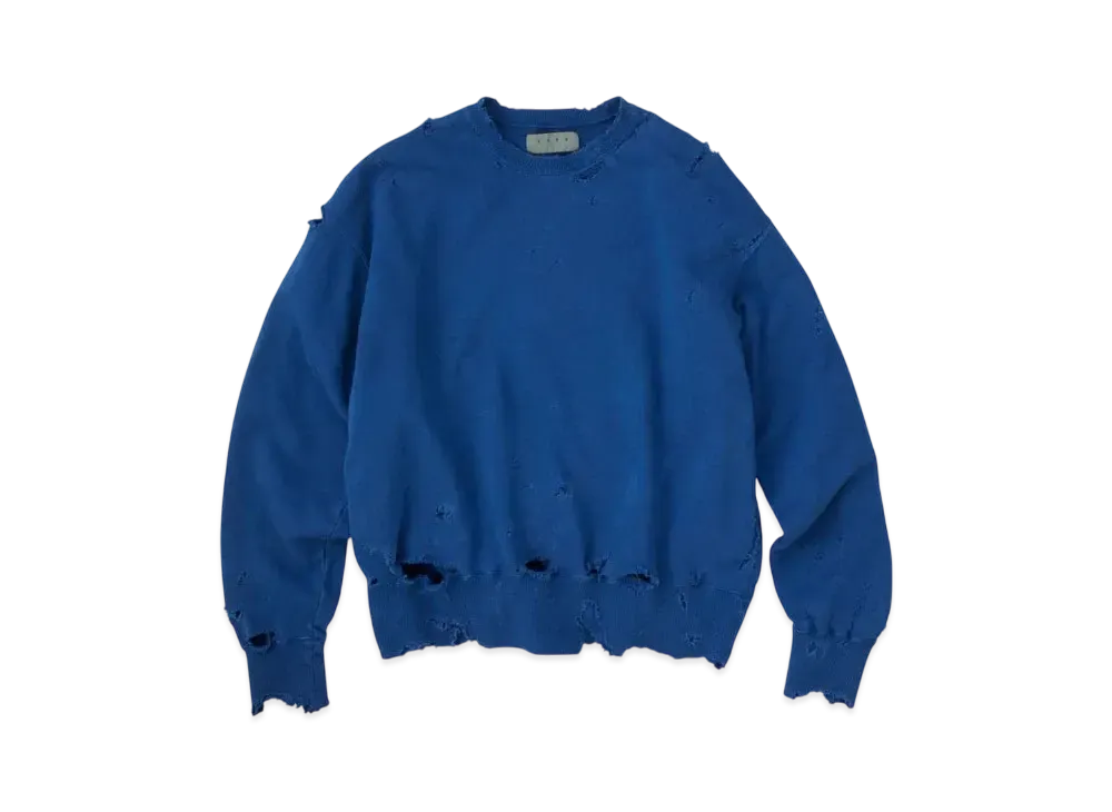 KURO More Damage Washed Crew Neck Sweat "Blue"