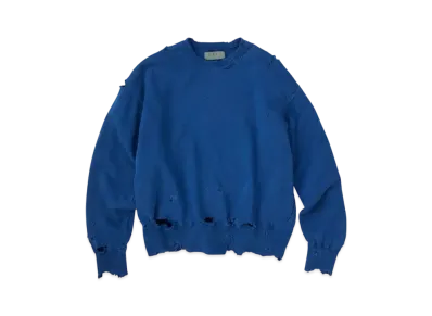 KURO More Damage Washed Crew Neck Sweat "Blue"