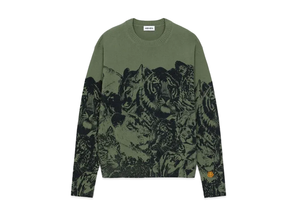 KENZO Wool loose sweater 'Wildtigers' "Lime Tea"