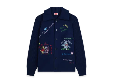 KENZO Cartoon' Embellished Cardigan in Wool Cotton "Navy Blue"