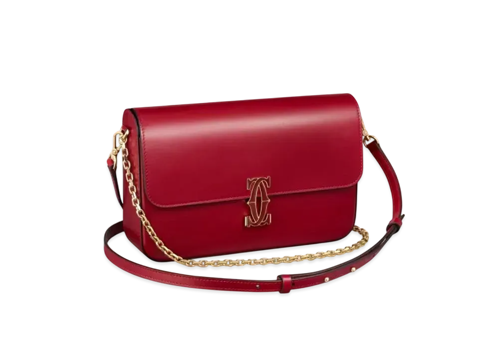 Cartier Small Model Chain Bag, C de Cartier "Gold/Cherry Red"