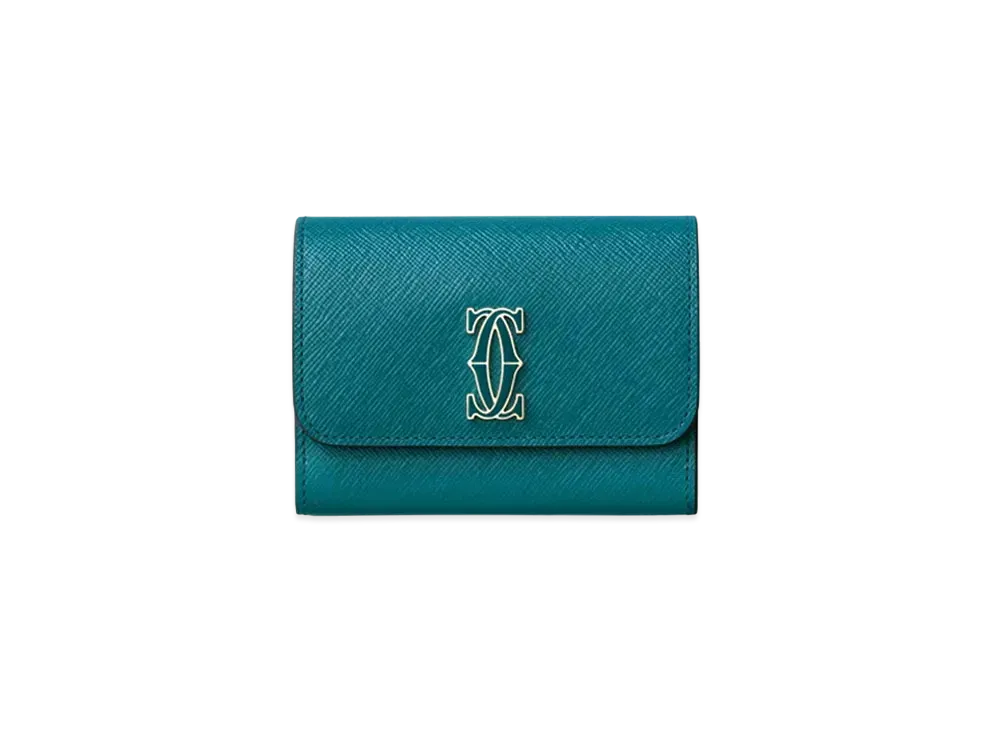Cartier Business Card Holder with Zip, C de Cartier "Petrol Blue"