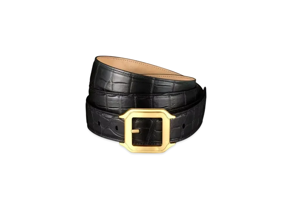 Cartier Belt, Santos de Cartier Crocodile Skin "Black/Gold"
