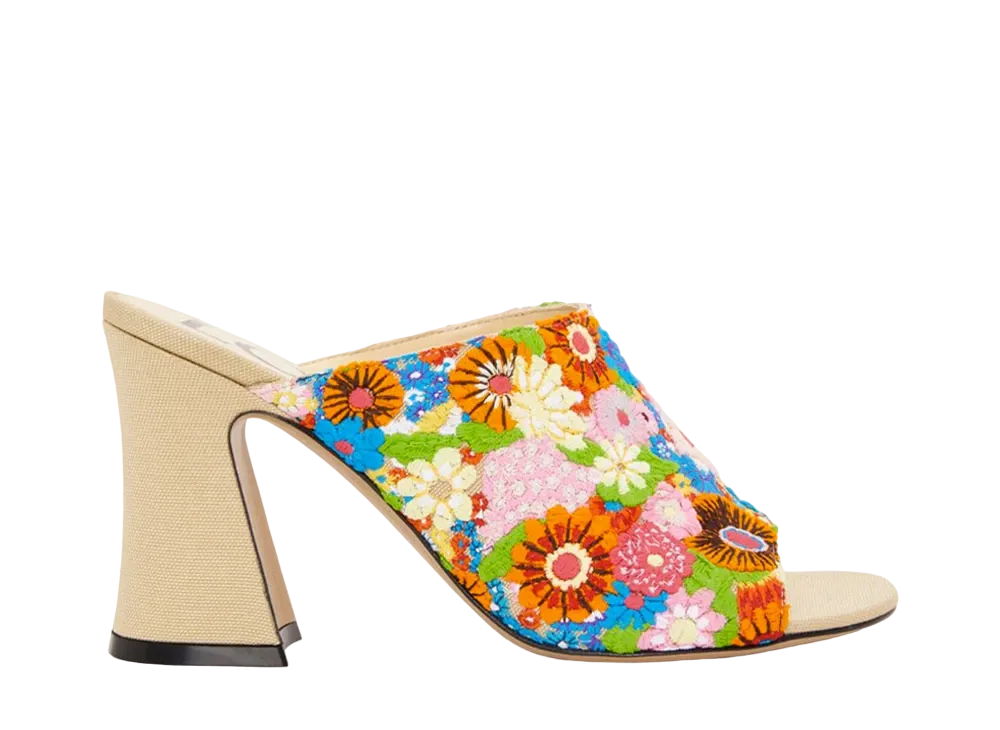 LOEWE Women's Calle Open Mule In Embroidered Canvas "Multicolor"