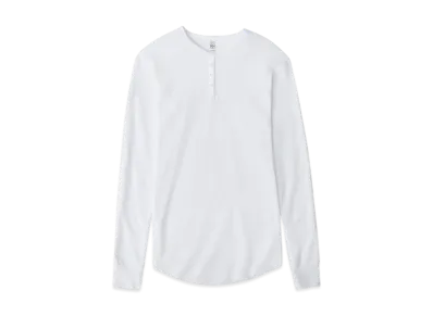 Los Angeles Apparel Poly-Cotton Thermal Long Sleeve Henley "White"