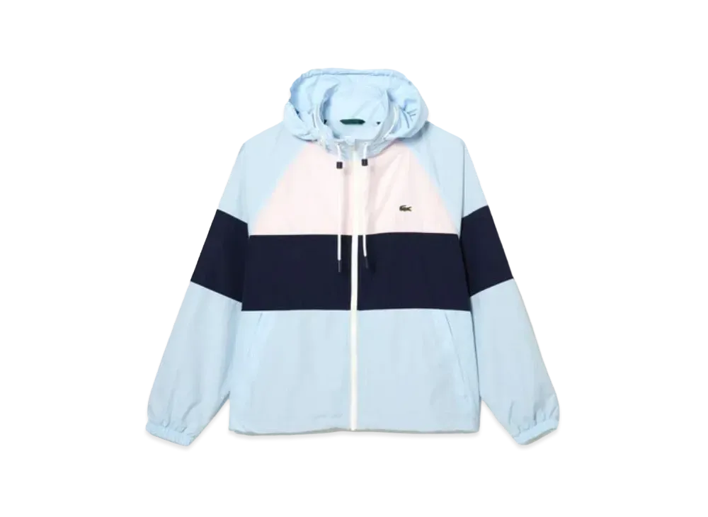 LACOSTE Water Repellent Color Block Short Track Jacket "Light Blue"