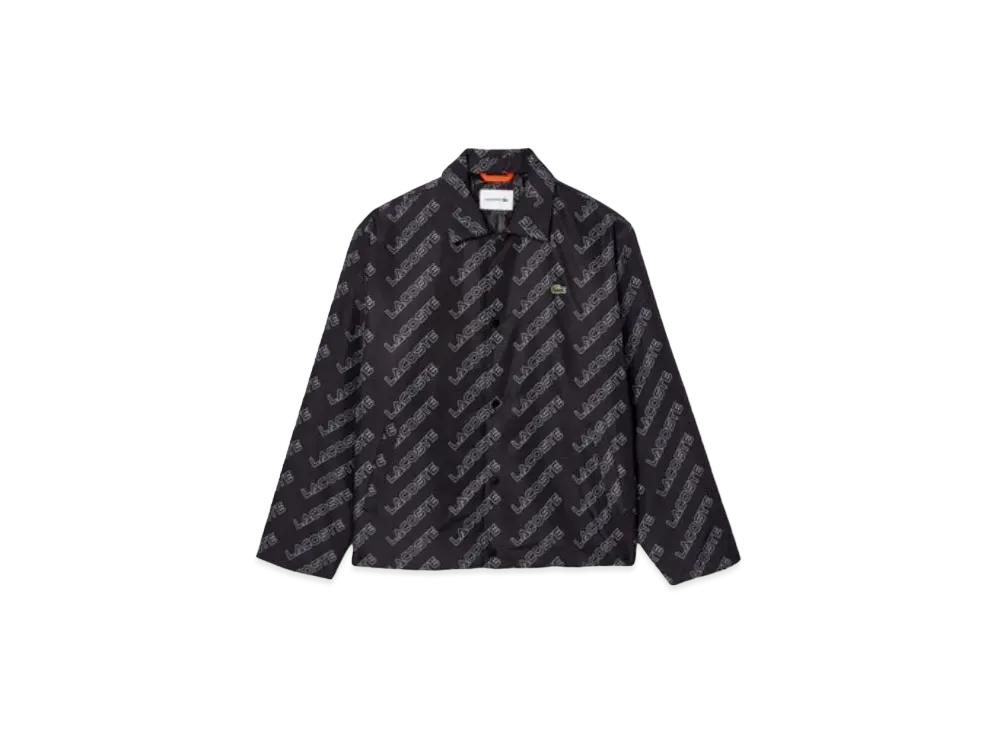LACOSTE Graphical Name All Over Pattern Diamond Ripstop Jacket "Black"