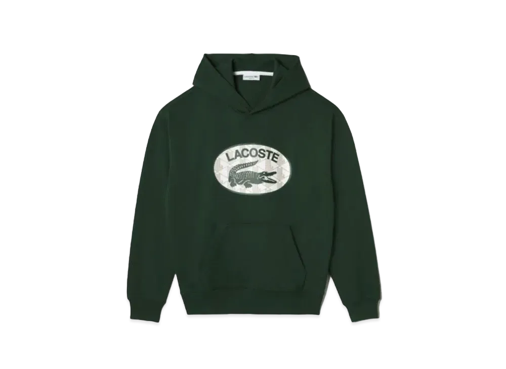 LACOSTE Monogram Motif Print Hood Sweat "Green"