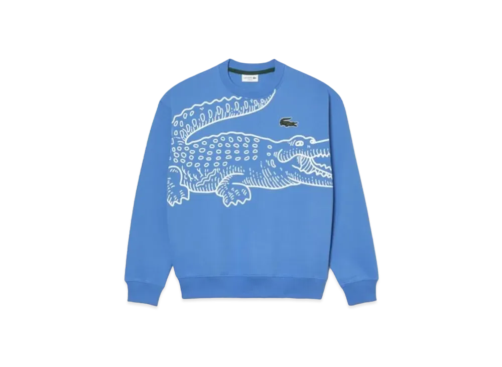 LACOSTE Oversize Print Crew Neck Sweat "Blue"