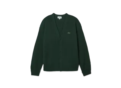 LACOSTE Garter Knitting V-Neck Cardigan "Green"