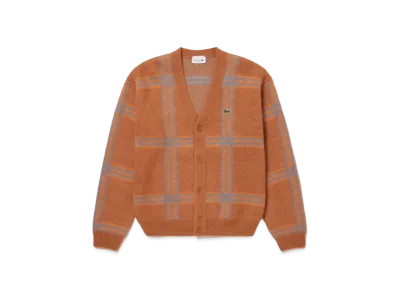 LACOSTE Big Tartan Check Jacquard V-Neck Cardigan "Brown"
