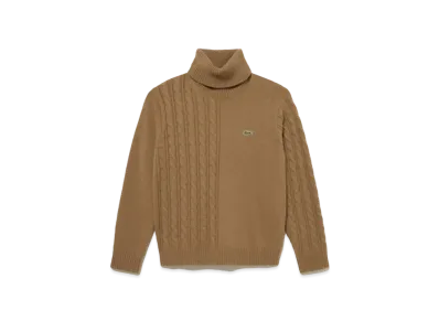 LACOSTE Asymmetry Turtle Neck Knit Sweater "Brown"