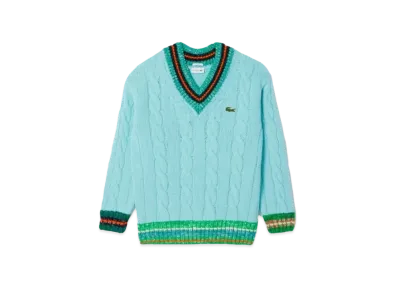 LACOSTE Decorati Brib Knit Tilden Sweater "Light Blue"
