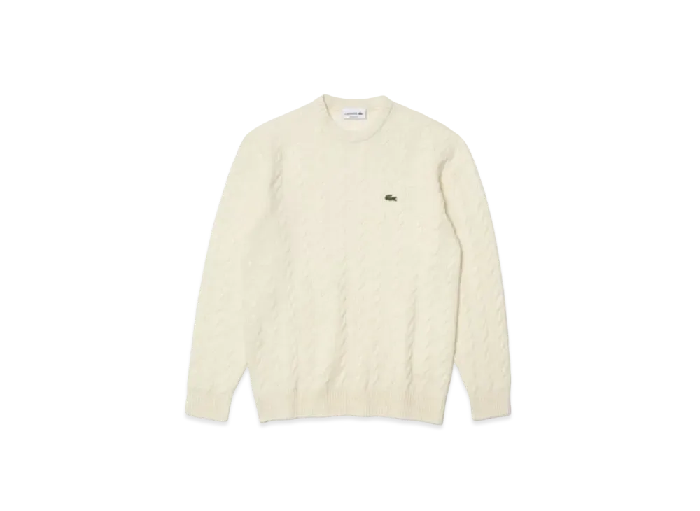 LACOSTE Essen Char Cable Knit Sweater "White"