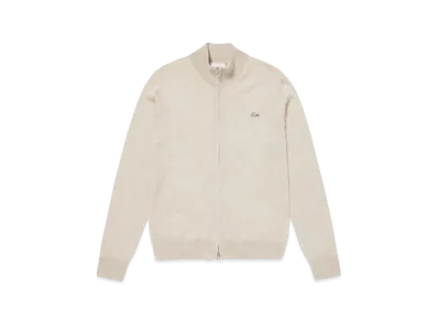 LACOSTE Washable Wool Zip Up Knit Sweater "Beige"