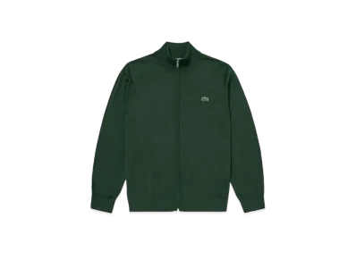 LACOSTE Washable Wool Zip Up Knit Sweater "Green"