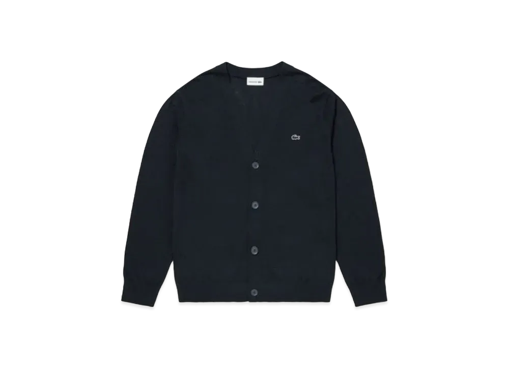 LACOSTE Washable Wool V Neck Knit Cardigan "Navy"