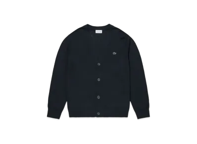 LACOSTE Washable Wool V Neck Knit Cardigan "Navy"