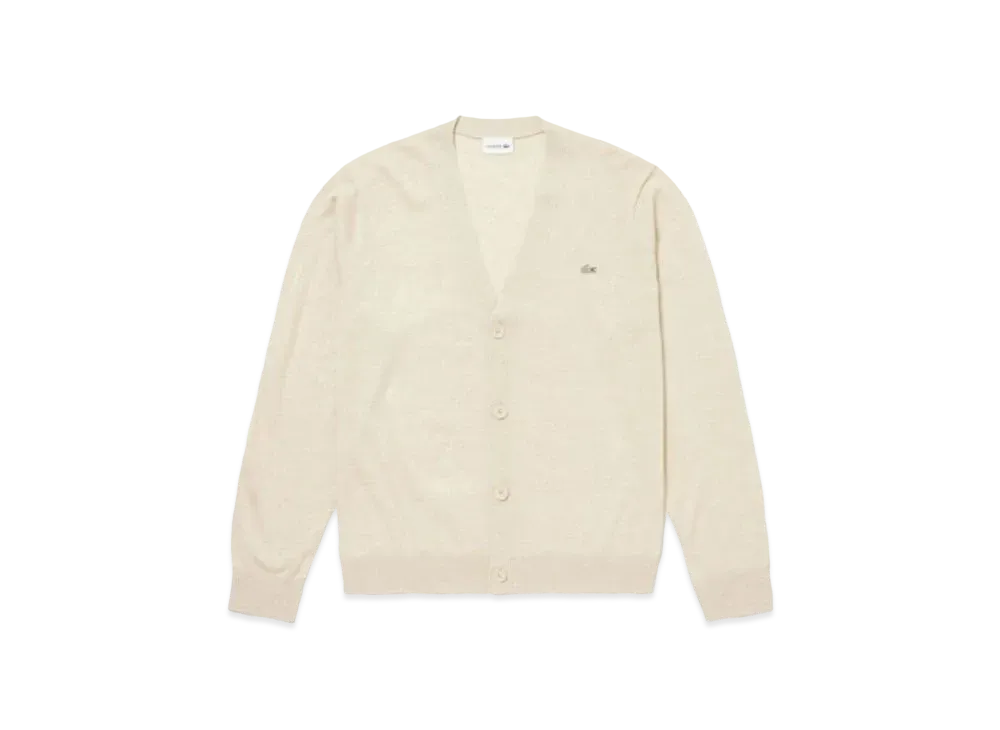 LACOSTE Washable Wool V Neck Knit Cardigan "Beige"