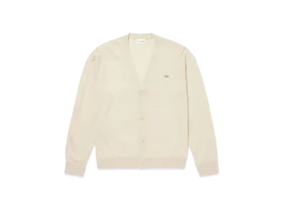 LACOSTE Washable Wool V Neck Knit Cardigan "Beige"
