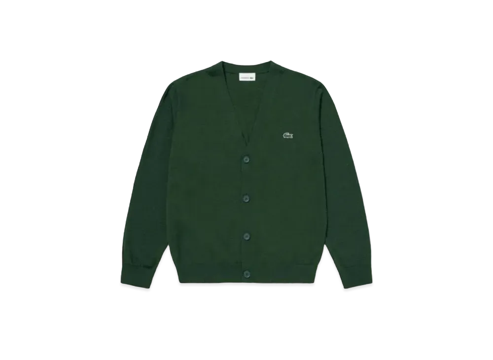 LACOSTE Washable Wool V Neck Knit Cardigan "Green"