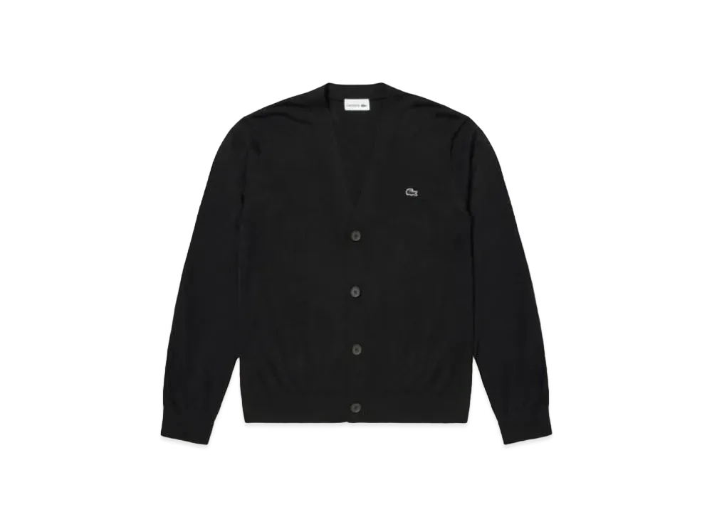 LACOSTE Washable Wool V Neck Knit Cardigan "Black"
