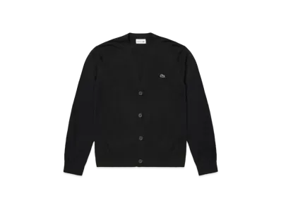 LACOSTE Washable Wool V Neck Knit Cardigan "Black"