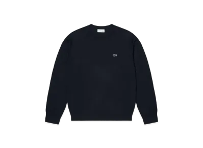 LACOSTE Washable Wool Crew Neck Knit Sweater "Navy"