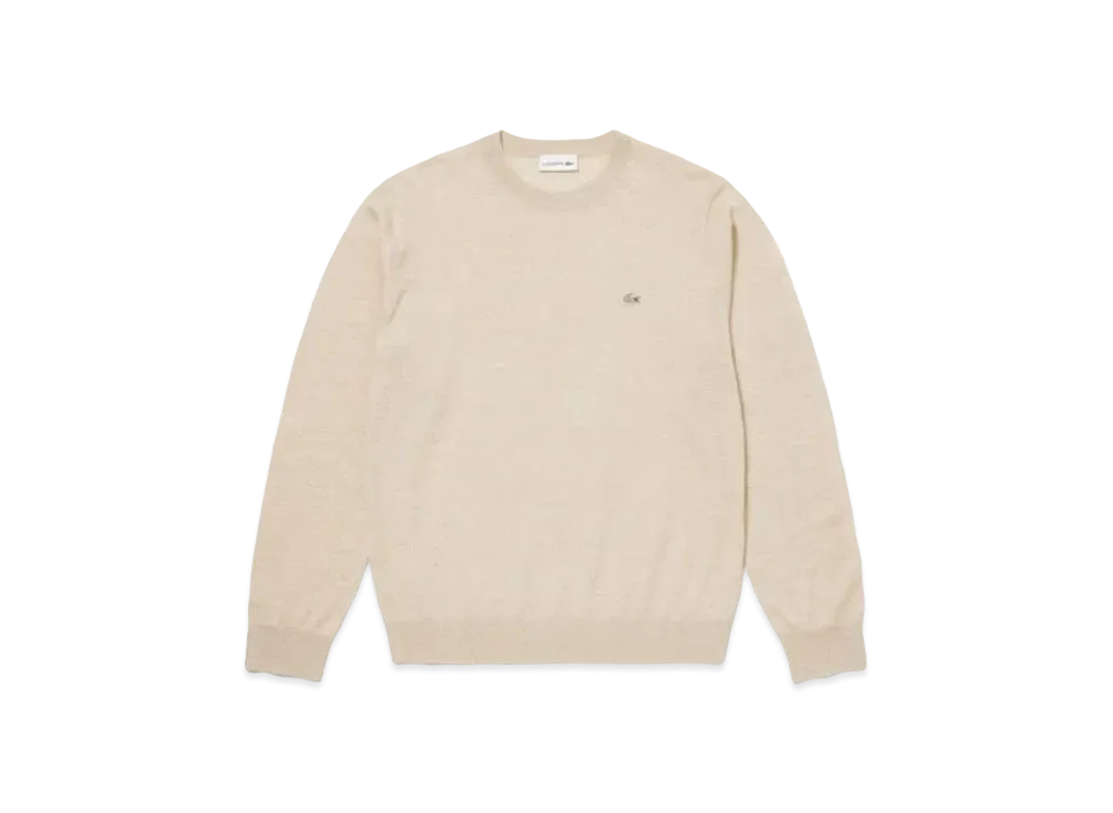 LACOSTE Washable Wool Crew Neck Knit Sweater "Beige"