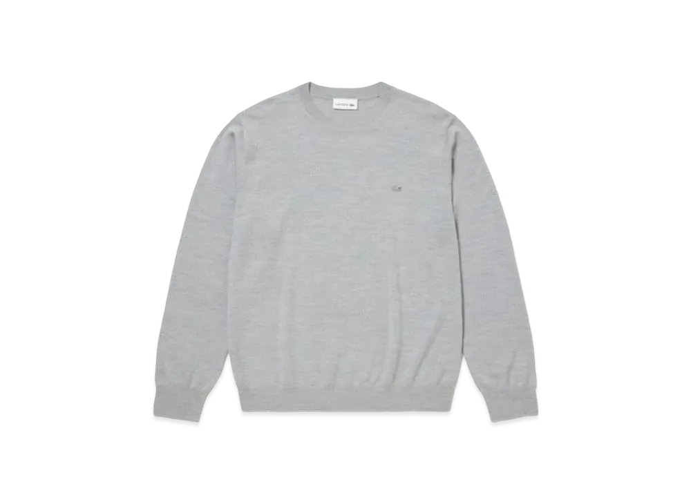 LACOSTE Washable Wool Crew Neck Knit Sweater "Grey"